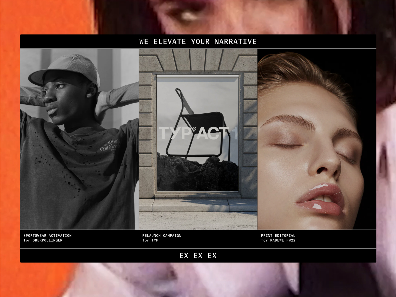 Ästhetisches Webdesign mit Porträtfotos für Beauty- oder Lifestyle-Marke – eleganter Look und moderne Benutzerführung