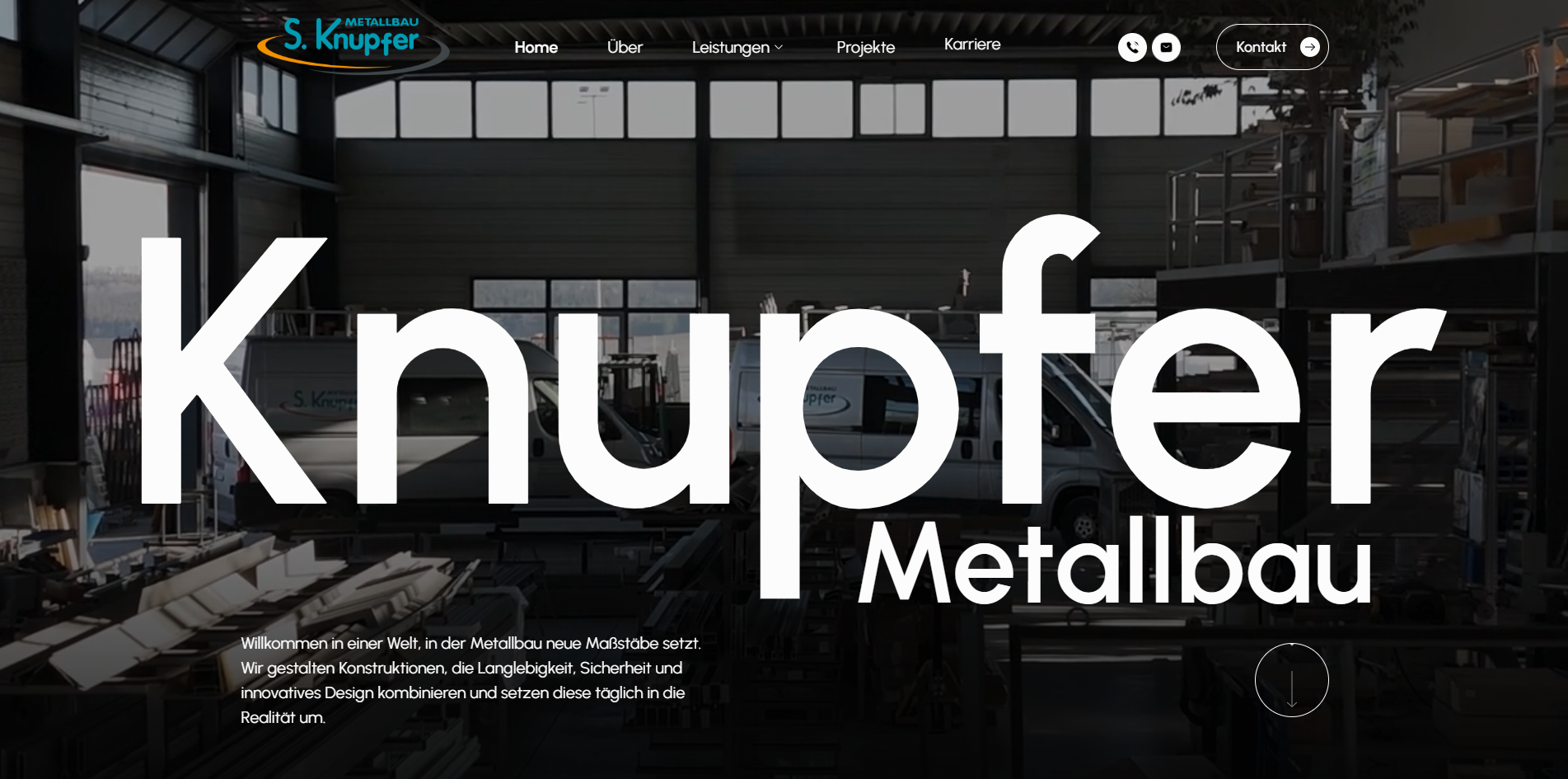 Knupfer Metallbau company branding banner with dark industrial background