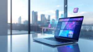 Professionelles Webdesign Setup mit Laptop und moderner Benutzeroberfläche – digitale Webdesign-Agentur Frankfurt, moderne Website-Erstellung und SEO-optimierte Webentwicklung.